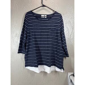 CHICO'S‎ Woman's Blue White Striped Long Sleeve Shirt Blouse Size 3 US Large